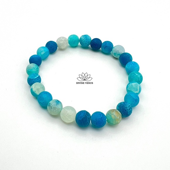 Blue Crackle Agate Beaded Bracelet - Picture 1 of 6